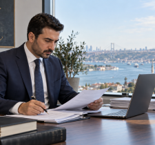 İstanbul ofisinde uluslararası yaptırım dosyalarını inceleyen avukat