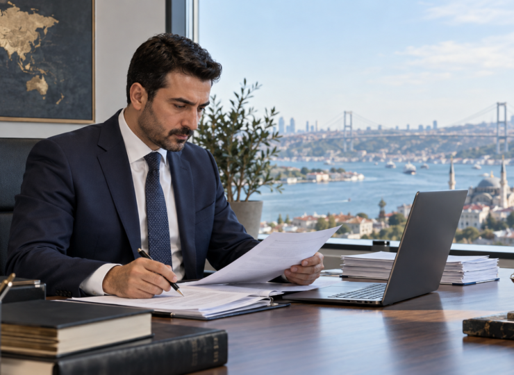 İstanbul ofisinde uluslararası yaptırım dosyalarını inceleyen avukat